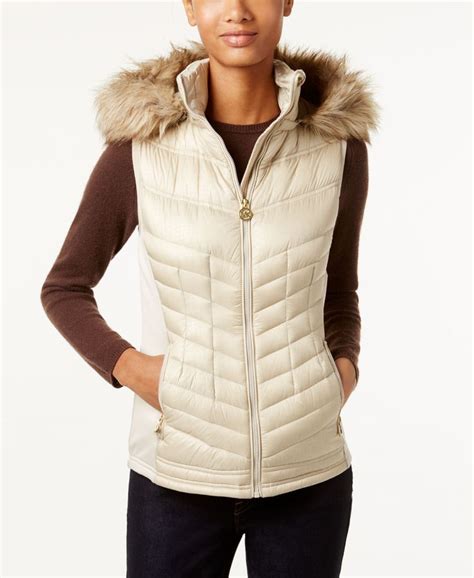 michael michael kors faux fur trim hooded down puffer vest